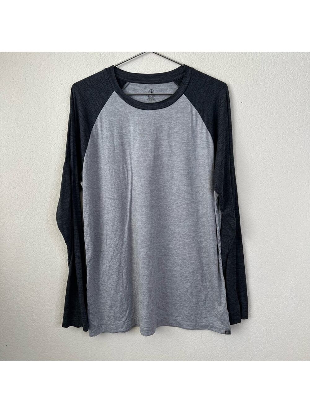 Gaiam raglan baseball tee T-shirt top light dark heather gray long sleeve
